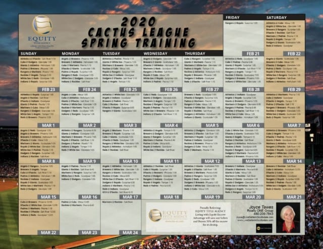 Cactus League Spring training 2020 schedule